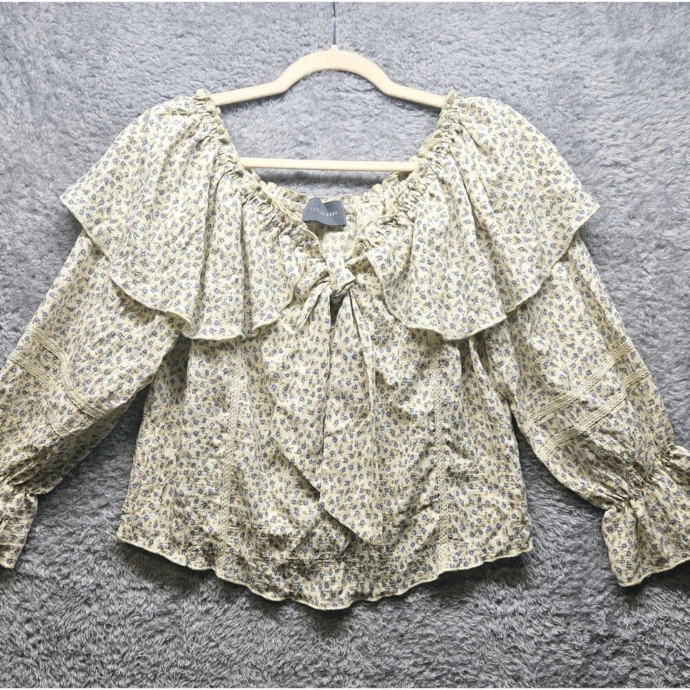 Hudson Gray Womens Cream Ditsy Floral Blouse Size Small Cottagecore Peasant